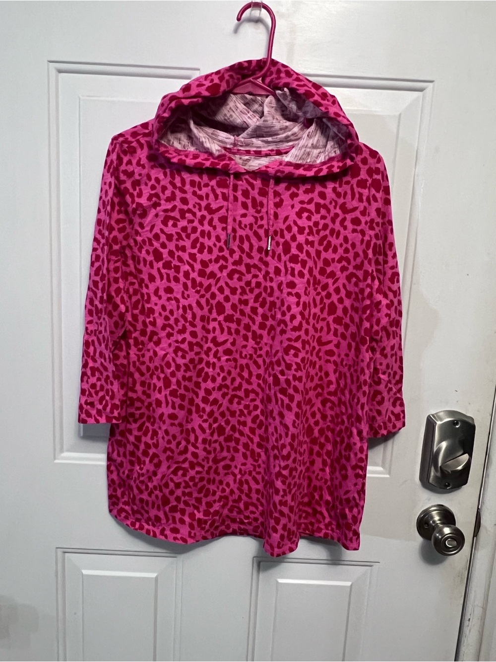 Belle by Kim Gravel Large Leopard Print Hoodie Pink 3/4 Sleeve Pullover Pockets